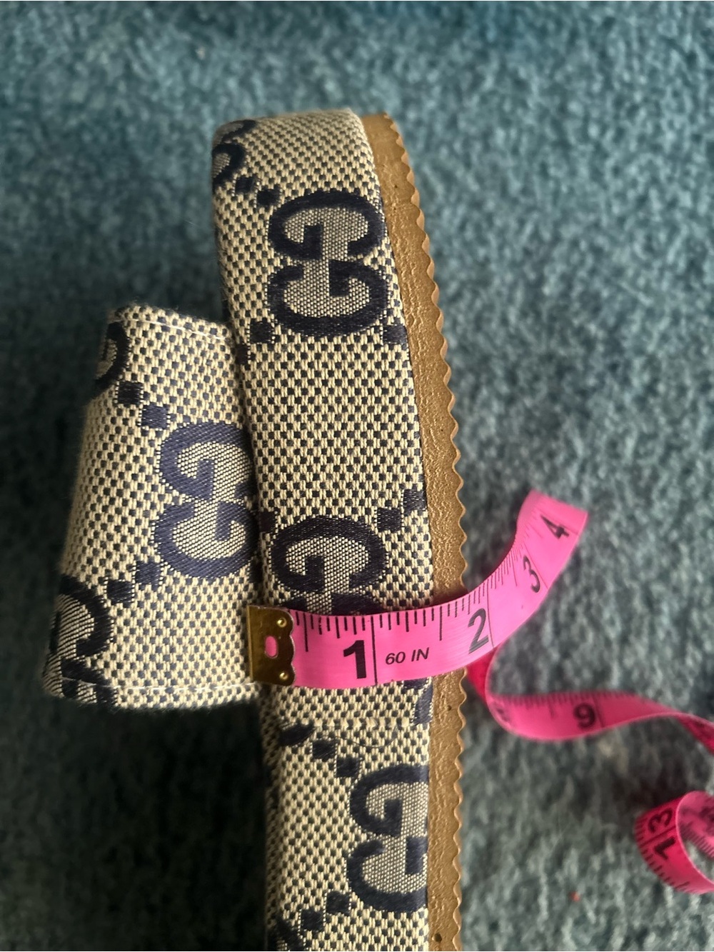 Beige and Navy G Slide Sandals - Picture 8 of 11
